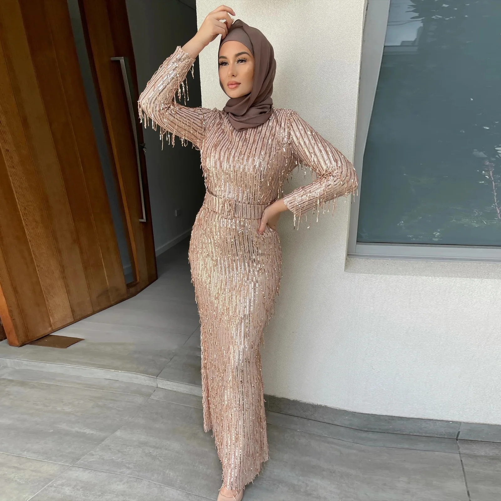 sachin and babi light blue dress Muslim Evening Dress, Abaya Dress For Women, Maxi Dress, Wedding Dress –  Simplepromdress main image 1