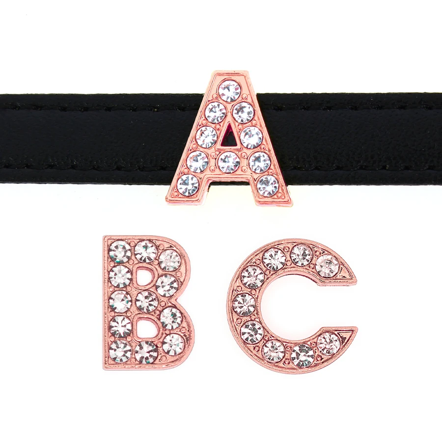 Rose Gold 8mm Slide Charms Letters for Jewelry Making Women Bracelet Alphabet A-Z Pet Collar Necklace DIY Accessories Gift