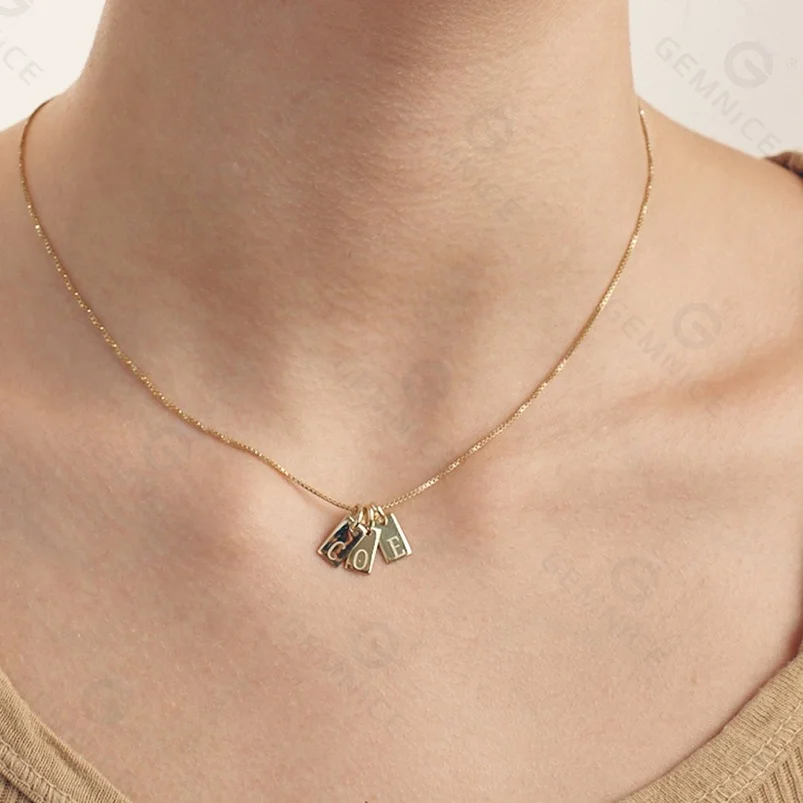Gemnel Custom Gold Alphabet Font Mini Dogtag 925 Silver Pendant Personalized Inital Letter Chain Necklace