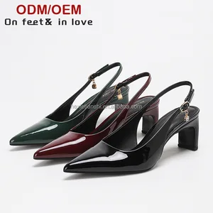 6002A-1 Autumn New Style Fashion Elegant Thick Heels Shoes Pointed Toe square Heeled Sandals for Ladies