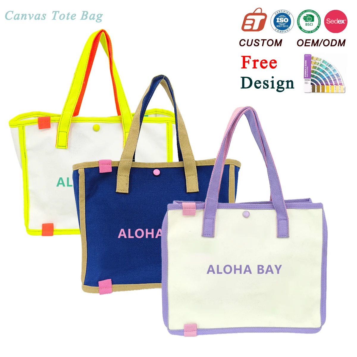 Canvas Shopping Bag Blank Pocket Zipper Shoulder Length Handle Medium Tote with Ribbon Rope, Custom Logo & OEM/ODM Welcome