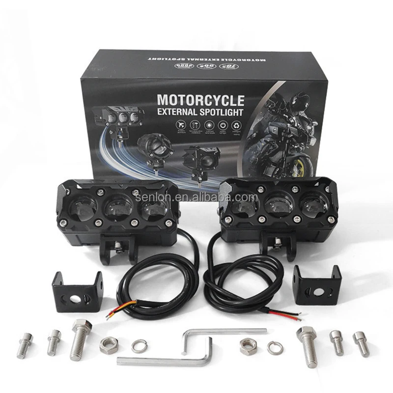 Kit 2 Phares Additionnels LED Pour Moto - 6 LED Chaque, étanches, Antibrouillard, Lumière Blanche Puissante - 4