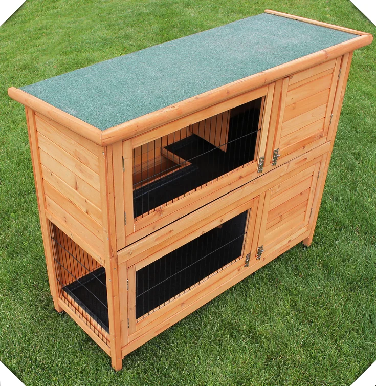 Large Wooden Rabbit Hutch Two Layer Wire Pet House Cage for Puppy Dog Wholesale Customized Pet Cat Rabbit Cage