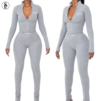 Women Skims Zip Up Rib Knit Lounge Wear Set Tracksuits Long Sleeve ...