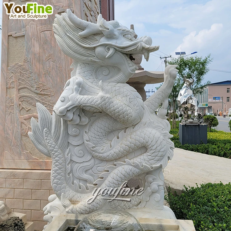 Life Size Garden Outdoor Hand Carved Natural Stone Marble Dragon Statue