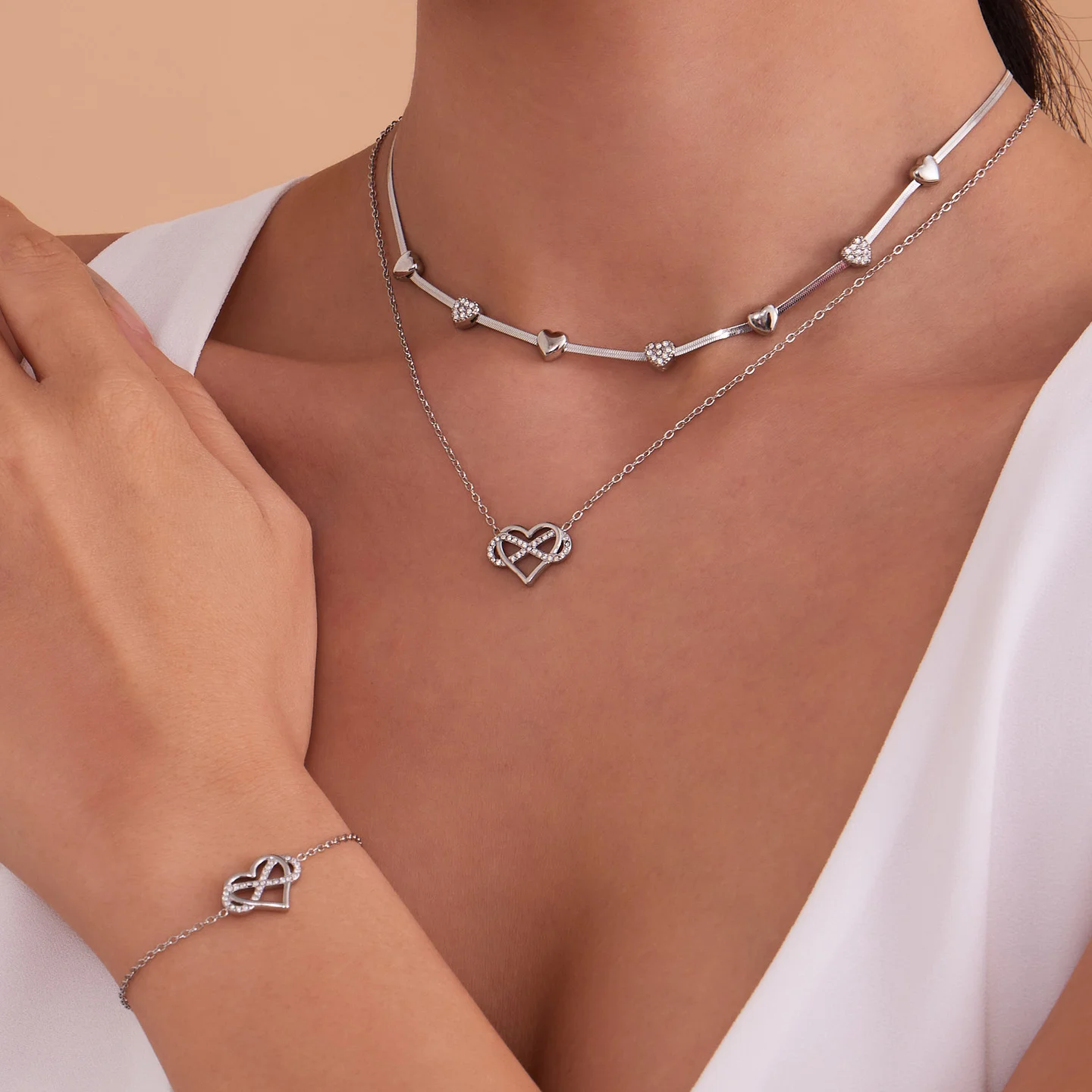 Elegant Gold-Plated Heart Necklace & Bracelet Set