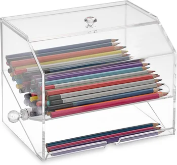 Dispensing Plastic Pencil Holder With Lid Clear Acrylic Pencil Dispenser Holder Bulk Pencil Storage