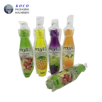 Stylish Plastic Juice Packing Bags | Disposable Bottle Shape Pouches for Juicee