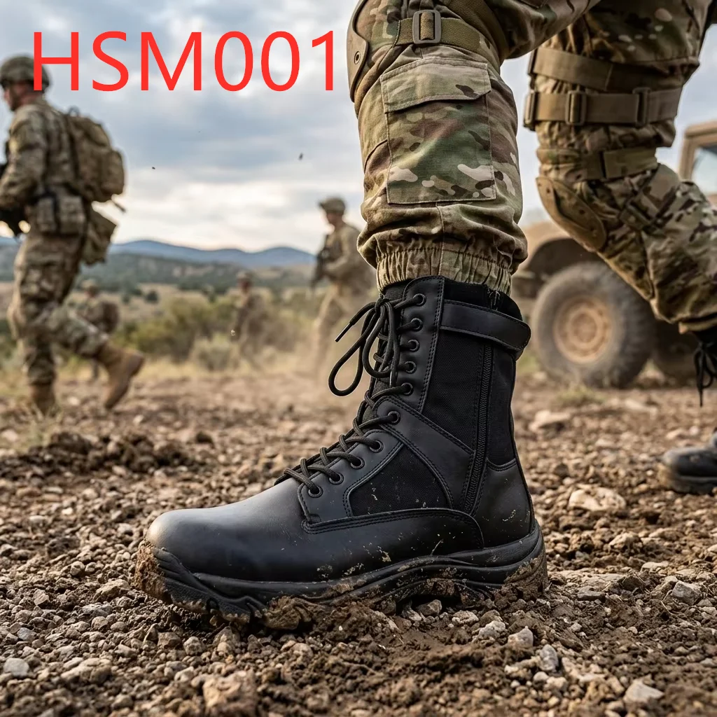 LXG, Sepatu Bot Tempur Serba Guna untuk Latihan Lapangan dengan Desain Zipper Samping, Sepatu Bot Taktis dengan Sol Luar Peredam Kejut untuk Long March HSM001