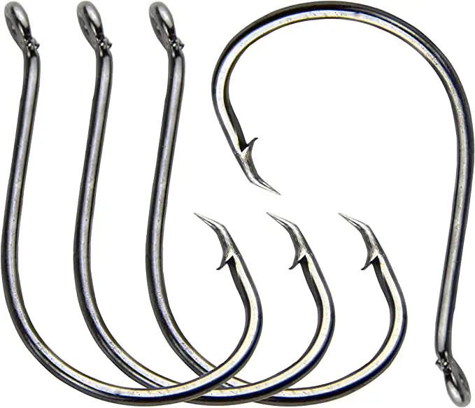 9KM 25-100 Pack Offset Circle Hooks – Black, High Carbon Steel For Saltwater & Freshwater Catfish – Barbless