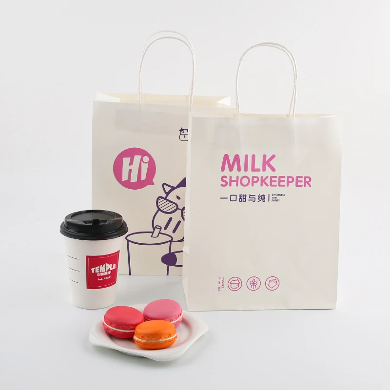 Custom Printed Logo White Brown Gift Shopping Kraft Paper Bag With Twisted Handle