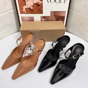 QuiteS ZA 2026 New Large Pointed Open Heel Stiletto Comfort Sandals for Women High Quality Elegant High Heel Sandals