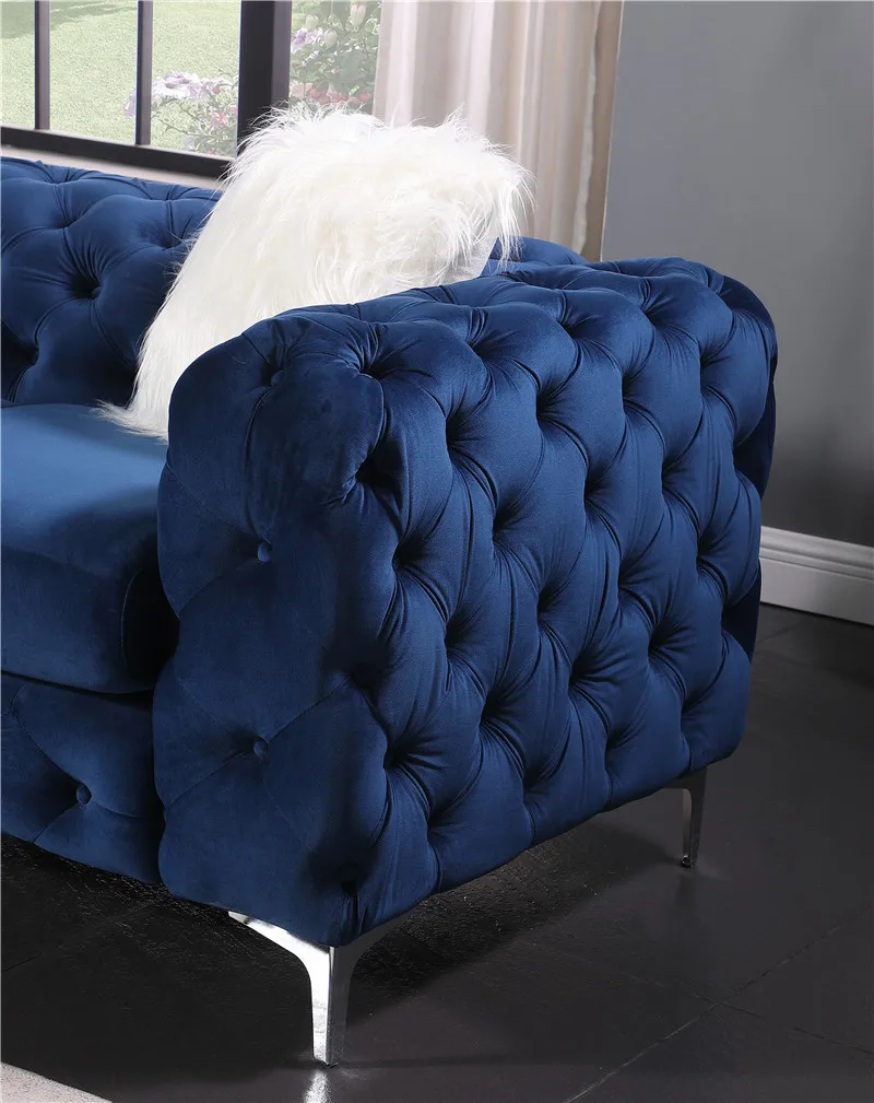 chesterfield sofa velvet fabric  blue 2 seat