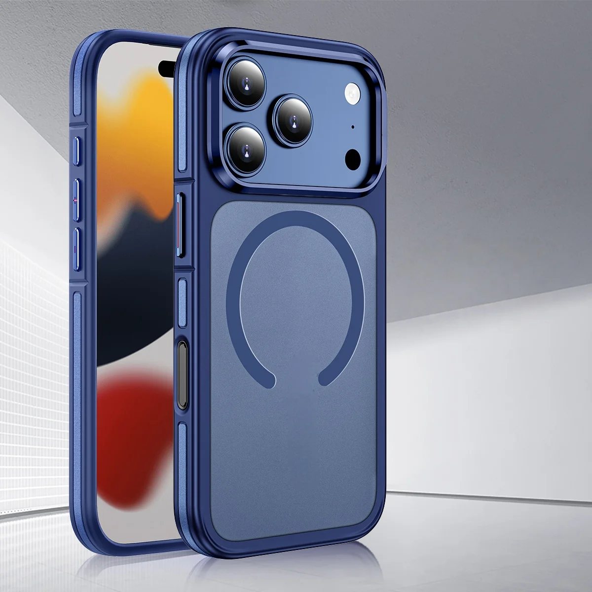 Funda magnética mate antichoque bicolor con anillo metálico para lente, borde blando de TPE, amigable con la piel, para iPhone 17 Pro Max 16, de Laudtec