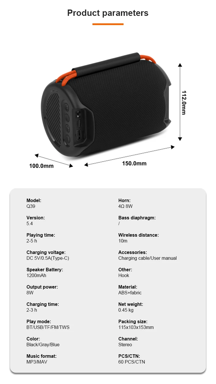 Kisonli Q39 8W Portable Bluetooth Speaker 1200mAh Battery Lasts Up to 5 Hours Supports TF Card and USB 18 H351c2c122a1942aa819130b67e687aead