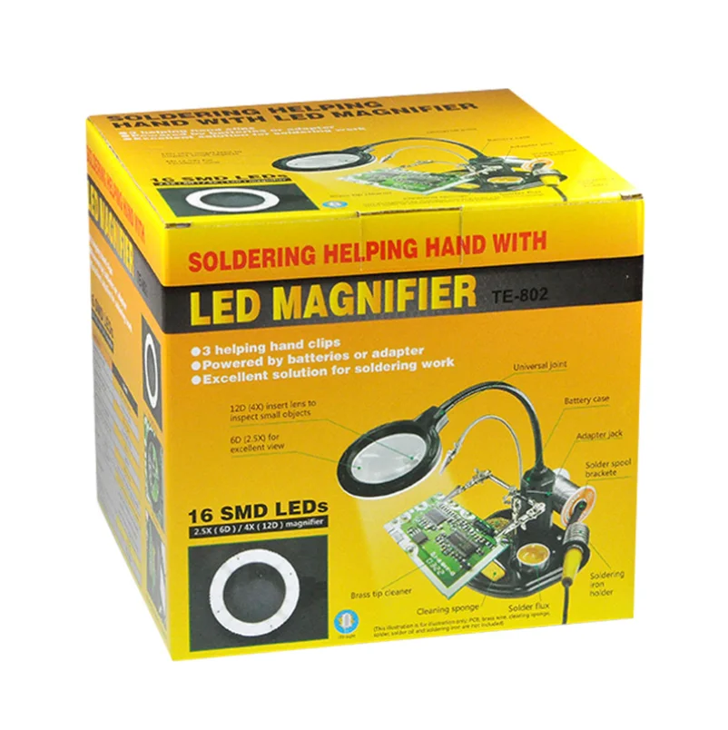 360 Degree Rotation Soldering Helping Hand Clips LED Magnifying Glass with Light for Repair Mobile Phone