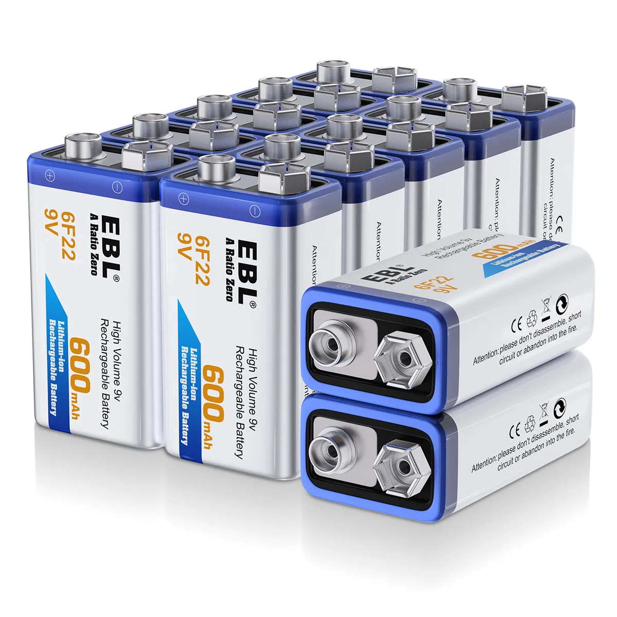 EBL 9v Rechargeable Battery Pack Lithium Ion Batteries 600mAh Lithium Battery Cell for Smoke Alarms
