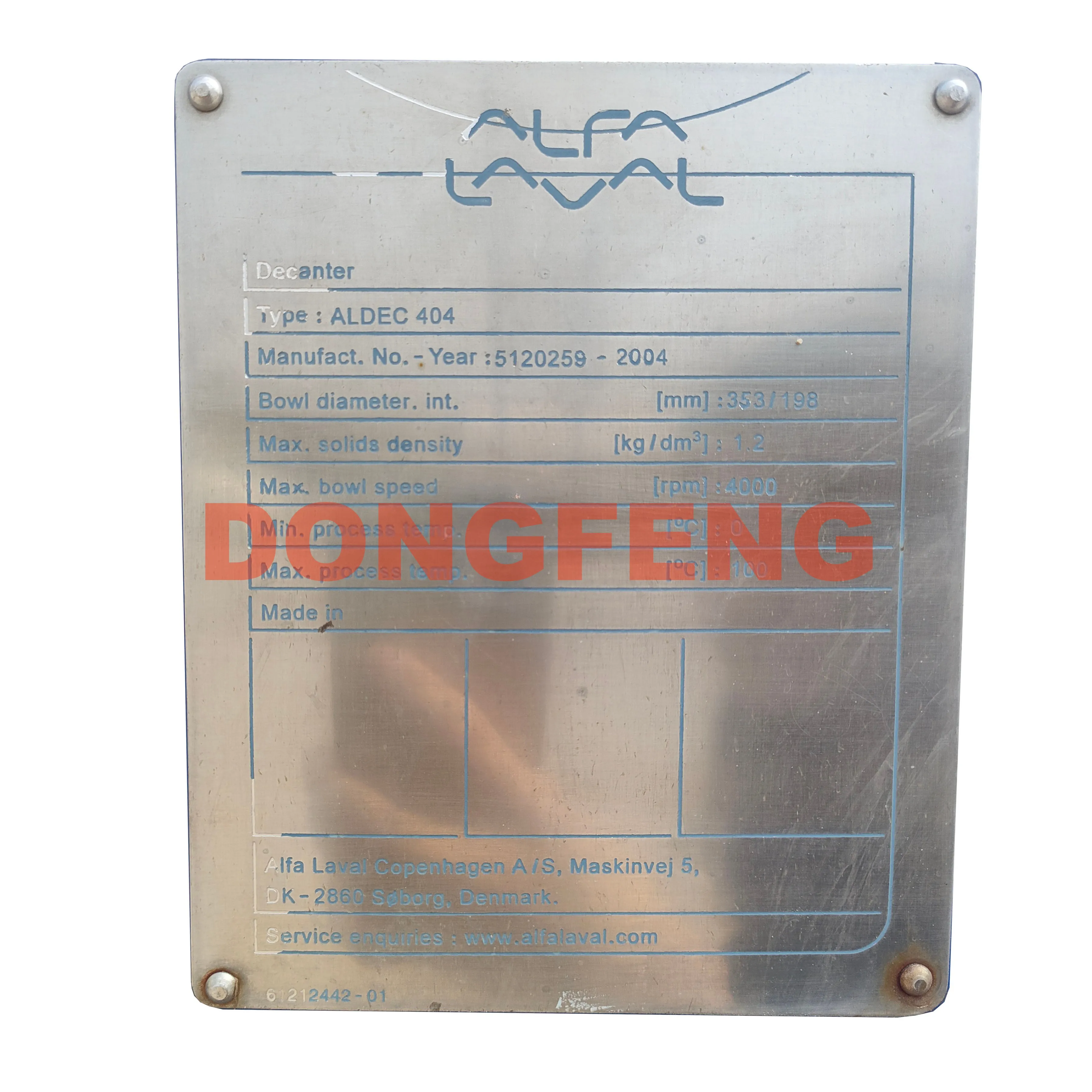 Used Laval ALDEC 404 Decanter Centrifuge for Waste Water Separation Core with Bowl Component