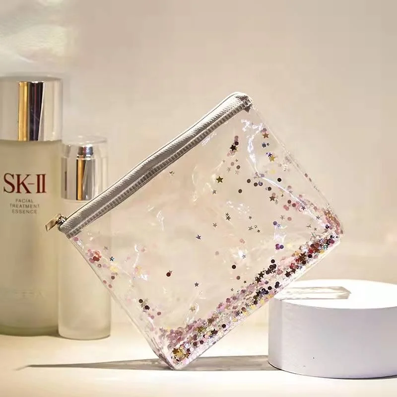 2022 New Trend Transparent PVC Liquid Glitter Clear Cosmetic Makeup Pouch
