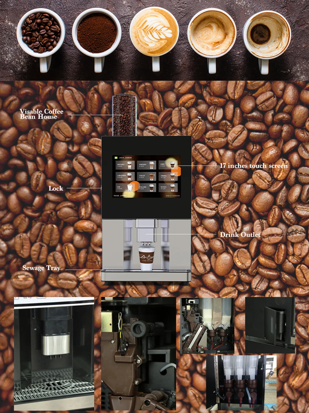Fresh Milk Espresso Coffee Vending Machine Fully Automatic Coffee