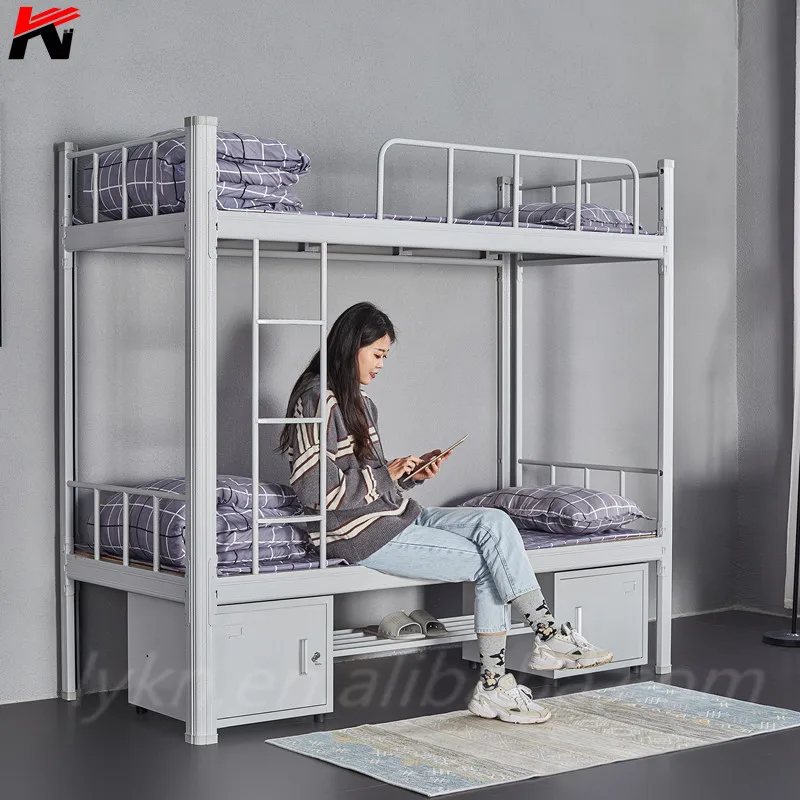 Современная школьная мебель, металлическая двухъярусная кровать с небольшим шкафом, кровать для университетской квартиры