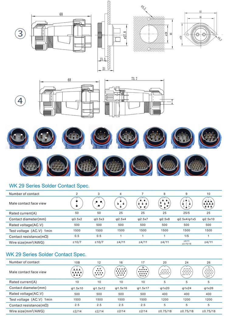 Soldering Cable Connector IP68 Wk11 Docking Plug and Socket Threaded Bayonet Connector SP Waterproof Connector