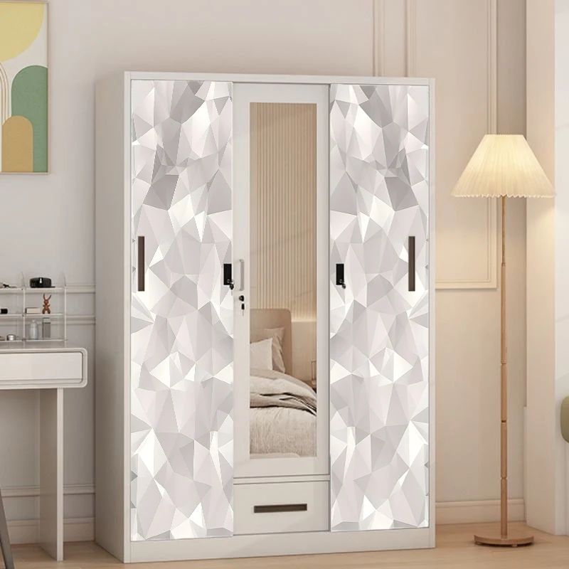 Three Door Steel Sliding Wardrobe with Mirror Drawer Design for Bedroom Storage
