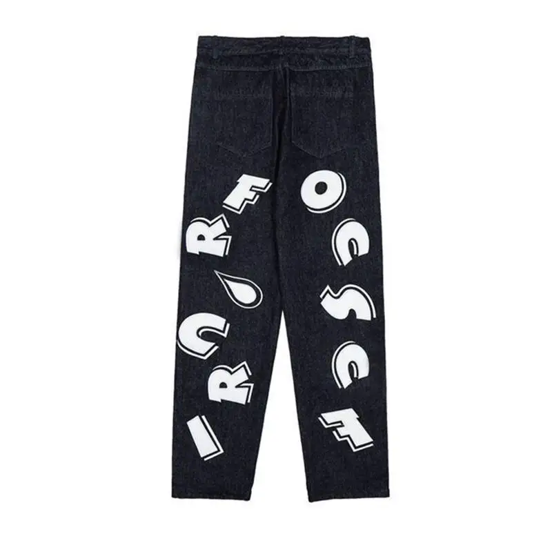 Custom Logo Print Embroidered Letter Pattern Street Personality Loose Large Men's Jeans