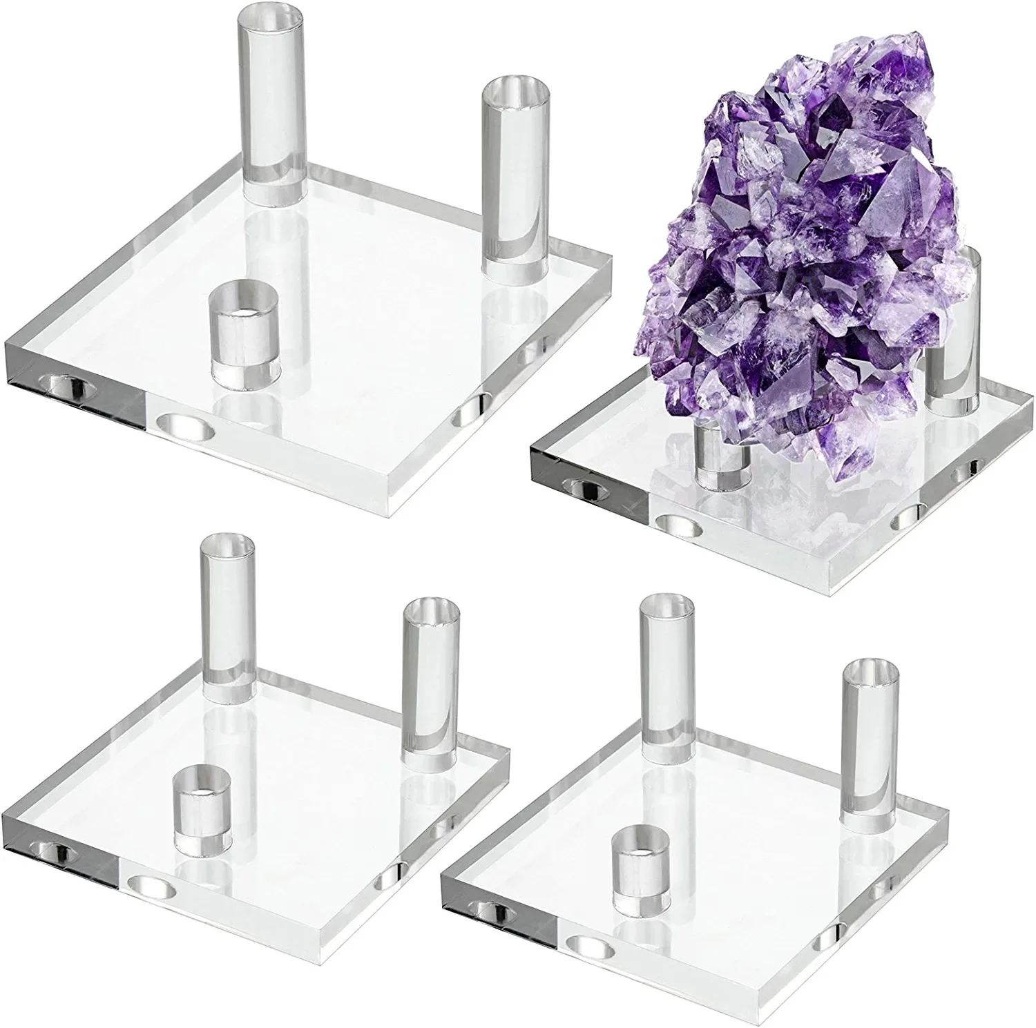 4 Packs Three-Peg Round Clear Acrylic Display Stands for Rocks Minerals Slab Crystal Jewelry Masonry Stained Glass Crafts