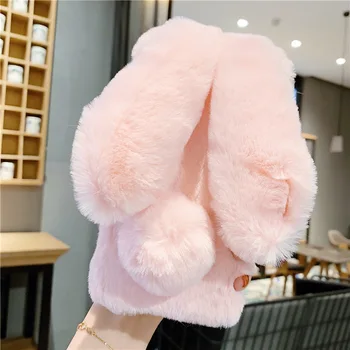 Lovely Bling Glitter Bunny Rabbit Fur Plush Fuzzy Fluffy Soft Silicone Phone Cover Cases For Redmi 9A Note 9S Note 9 Pro