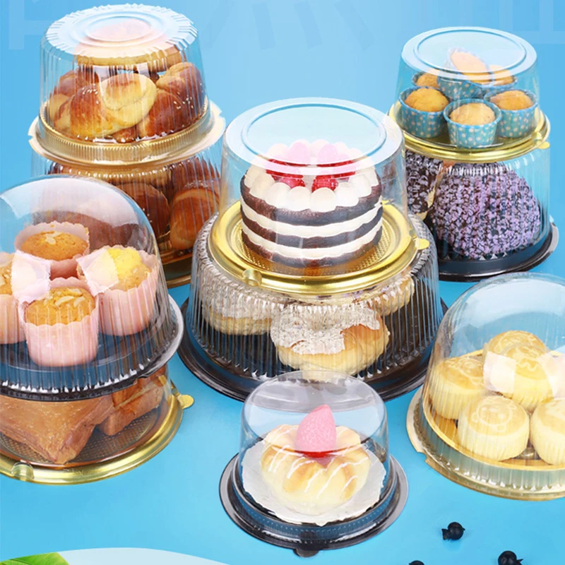 YARNOW 10 Piezas 8 Pulgadas Caja de Cupcakes Transparente Tarta Redonda Caja de Muffins Tarta de Macarrón Transparente Portador de Postre Contenedor de Comida de Panadería 
