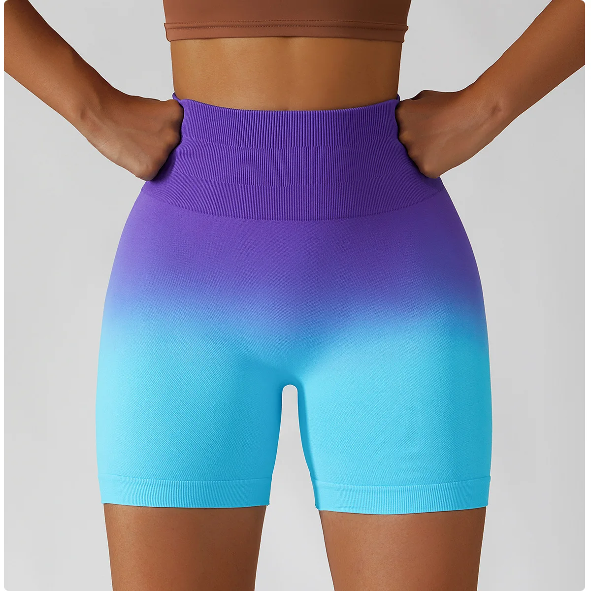 Seamless Gradient yoga shorts Breathable tight gym shorts Women High waist stretch butt workout fitness  shorts