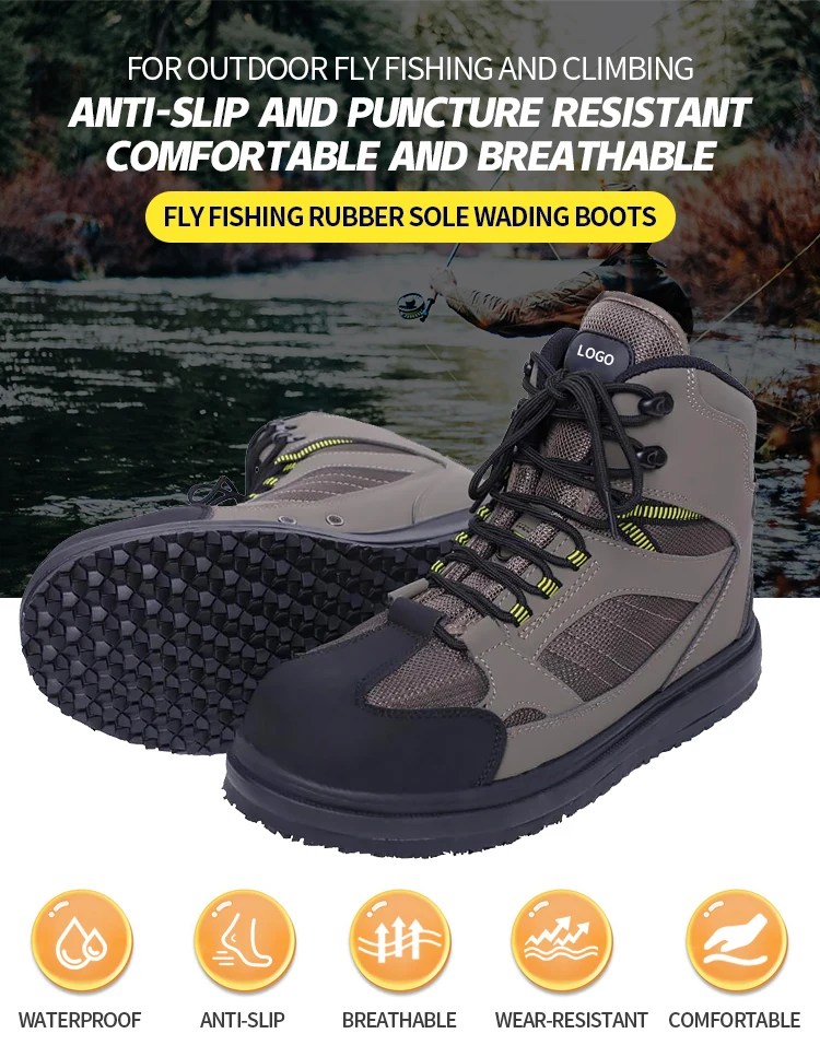 Outdoor Waterproof Fly Fishing Rubber Sole Anti-slip Wading Boots ...