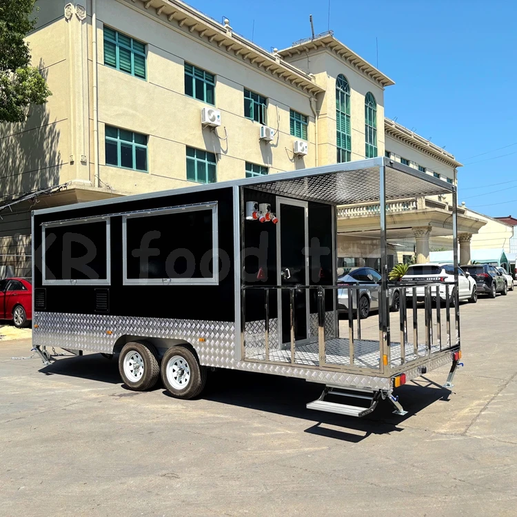 Big Mobile Coffee Charcoal Bbq Food Concession Truck Trailer Fully Equipped with Back Expandable Porch Style Grill and Smoker