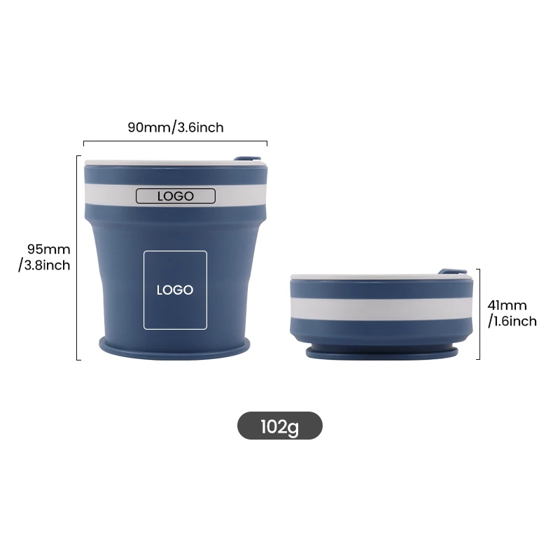 Portable Silicon Outdoor Pocket Foldable Cup Custom Reusable Collapsible Silicone Folding Travel Coffee Water Cup Mug with Lid