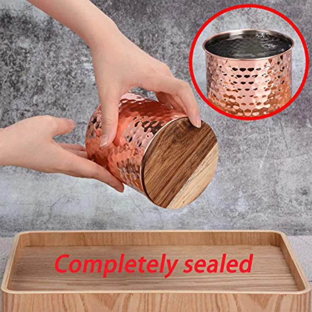 Sample Available Copper Canisters Coffee Containers Set of Sugar Food Storage Jars With Airtight Wooden Lid for Kitchen Counter