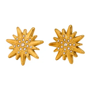 MW Fashion New Woman Earrings Stainless Steel Gold Plated Starburst Zirconia Stud Earrings Trendy Princess Cut Diamond Earring