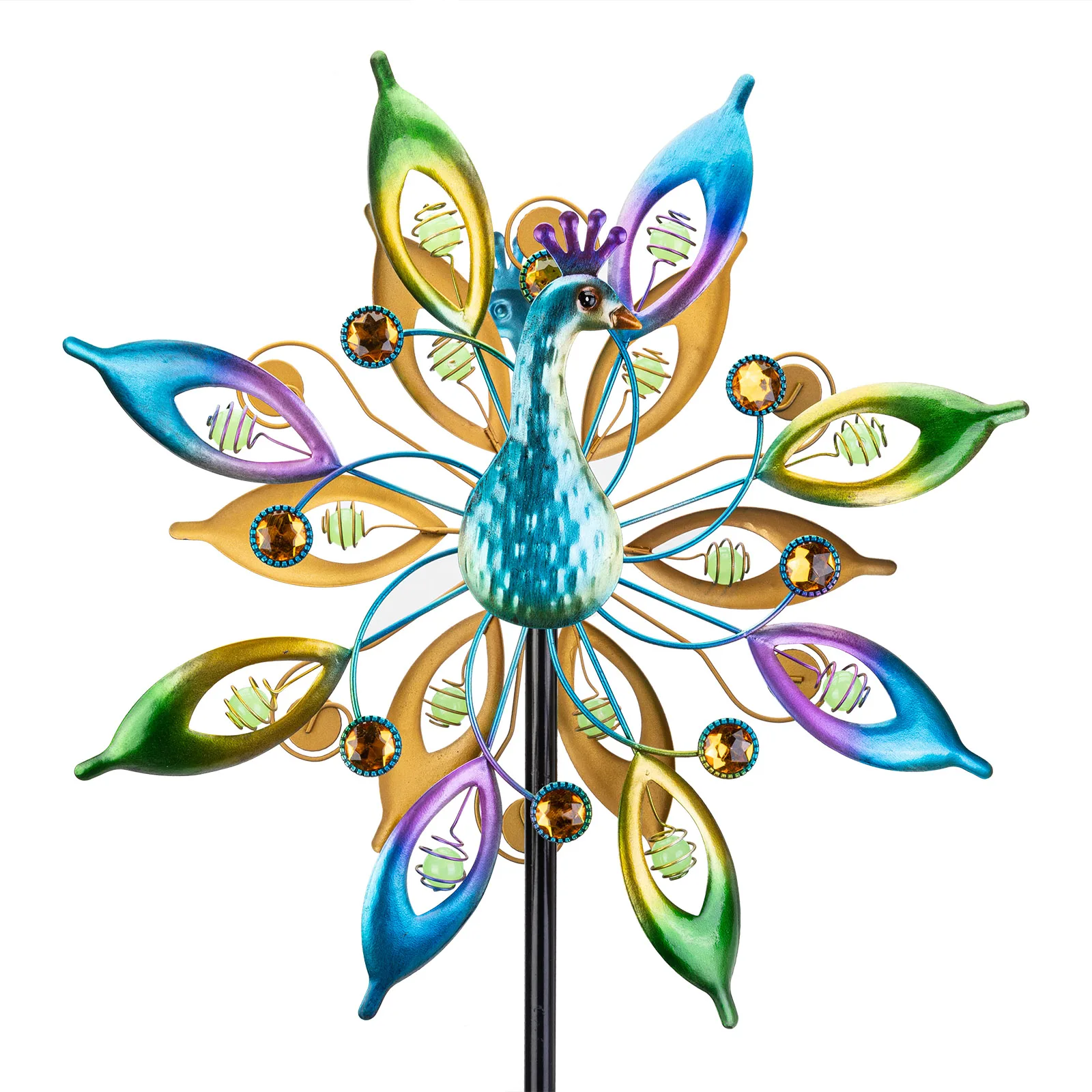 Outdoor Metal Windmill for  Yard,Double Sided Kinetic Wind Sculptures,Metal Peacock Wind Spinner