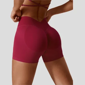 Women's Nude Lightweight Yoga Shorts Comfortable Elastic Tummy Control Hip-Lifting Gym Shorts Solid Pattern Running Shorts