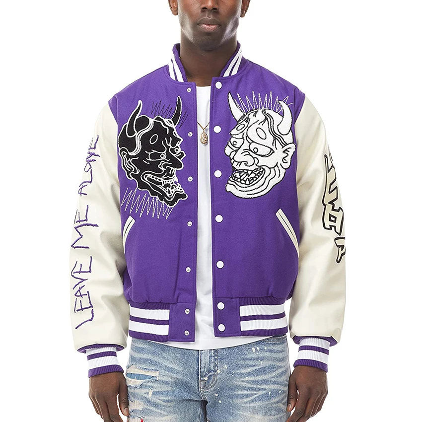 Custom Logo Bomber Jacket With PU Sleeves Letterman Style College Chain  Stitch Chenille Patch Varsity Jacket - Buy Custom Logo Bomber Jacket With  PU Sleeves Letterman Style College Chain Stitch Chenille Patch