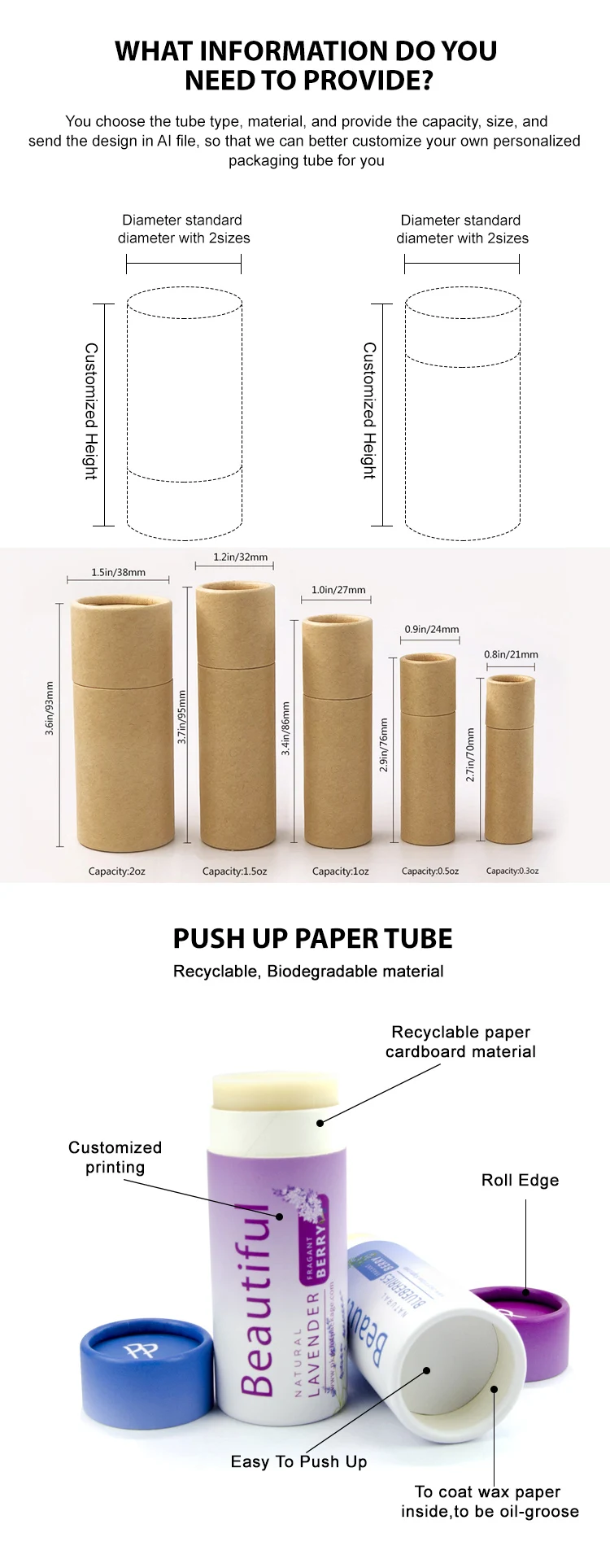 Empty Biodegradable Custom Cosmetic Plastic Free Paper Tube Deodorant ...