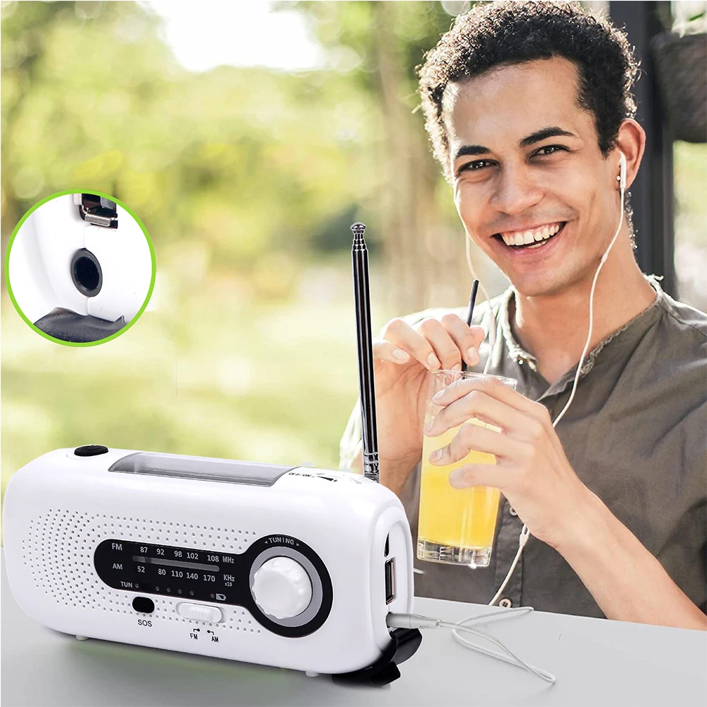 Portable Emergency Power Bank Hand Crank Self Powered Am/fm Solar Radio ...