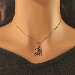 Trendy Enameled Stainless Steel Turtle Pendant Necklace Multicolor Rhinestone Zircon Necklace Multi-style Vintage