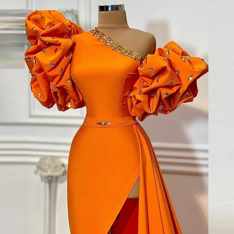 Ev044 Orange One Shoulder Prom Dresses ...