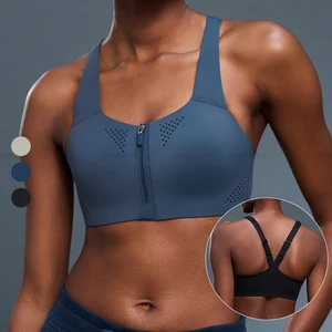 Custom Logo Design Lightweight High Impact Front Zip Yoga Wear Adjustable Strap Running Workout Sports Bra for Women Fitness