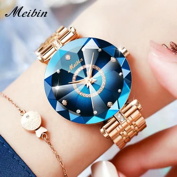 Meibin Waterproof fashion Senior luxury quartz watch simple steel belt women's watch