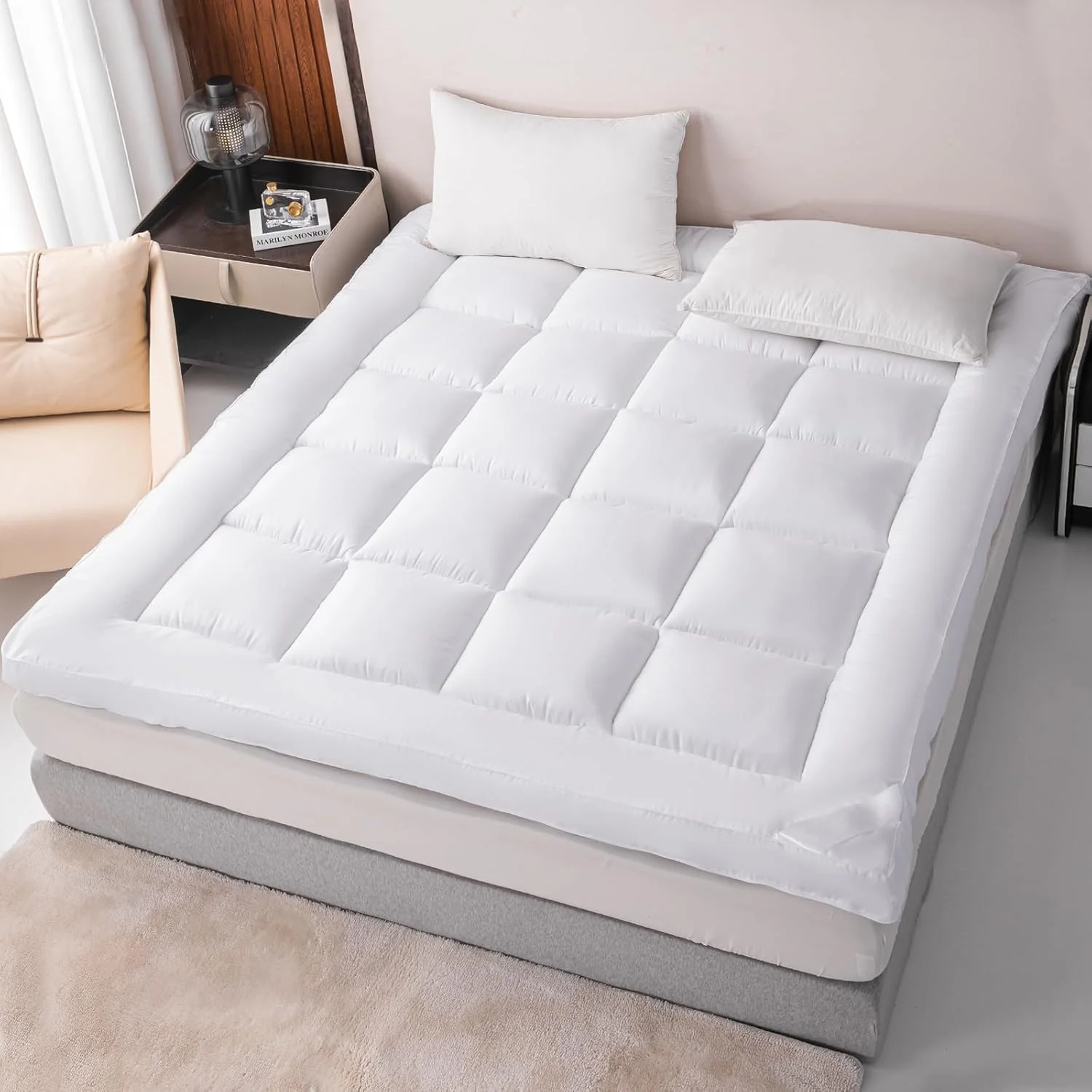 Washable Mattress Topper Hollow Fibre Filled 10cm Thick Bed Topper with Elastic Straps factory