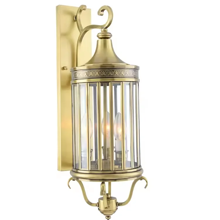 Luxury Copper Wall Sconce Light Viila Hotel Decoration Garden Light Outdoor Courtyard Waterproof Glass Wall Lamp