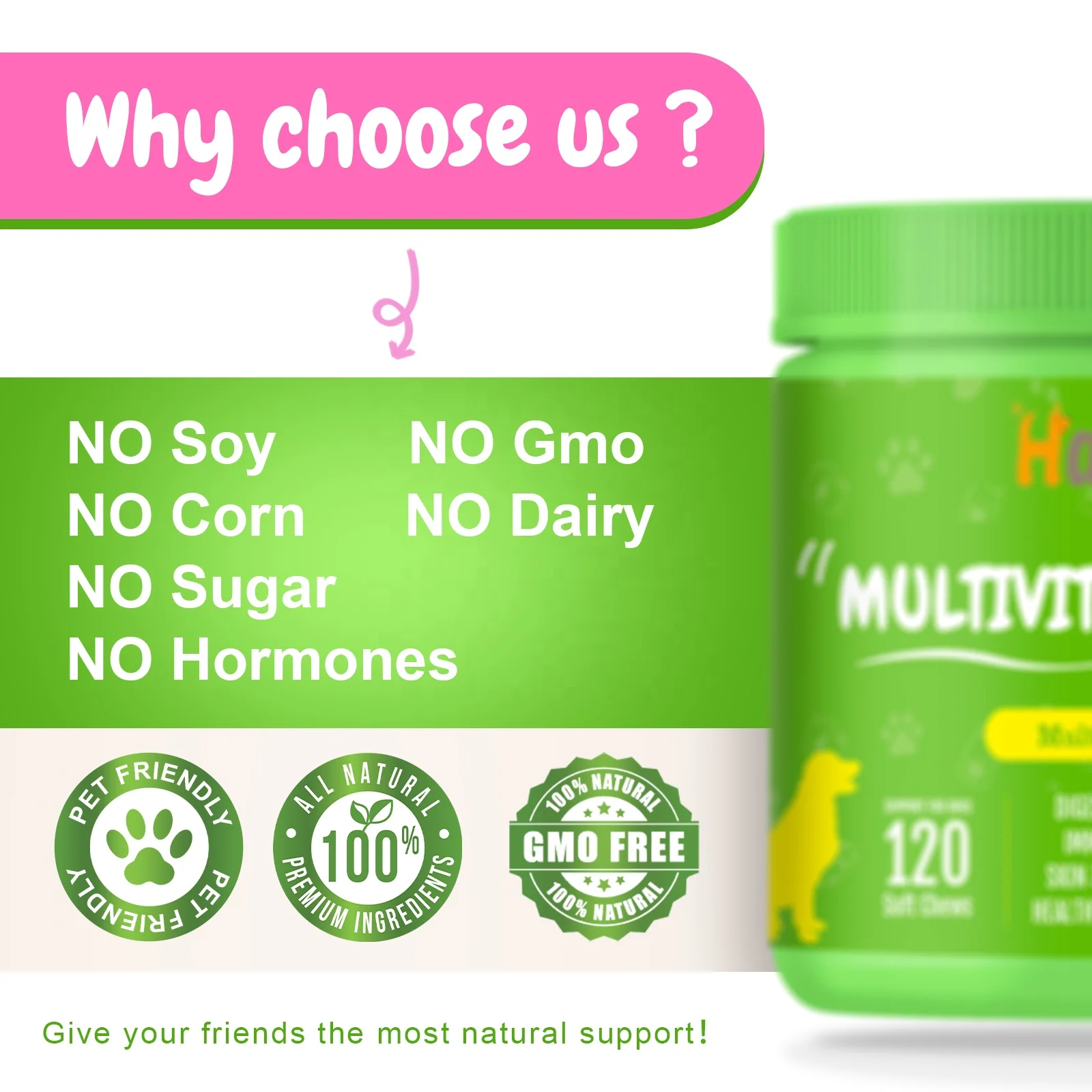 Оптовая продажа натуральные пищевые добавки для домашних собак поливитаминные жевательные ежедневные общего состояния