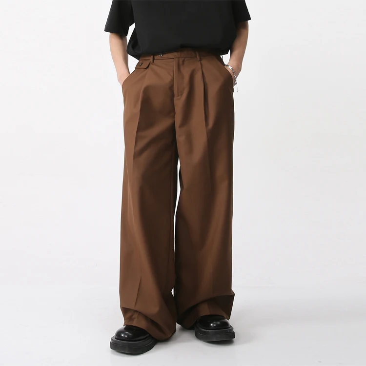 Custom Casual Style High Waist Button Waist Straight Wide Leg Polyester Pants